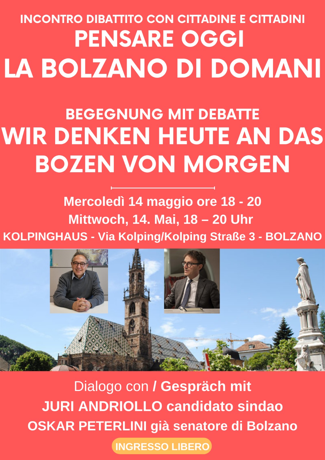 Incontro dibattito con Oskar Peterlini, mercoledì 14 maggio a Bolzano